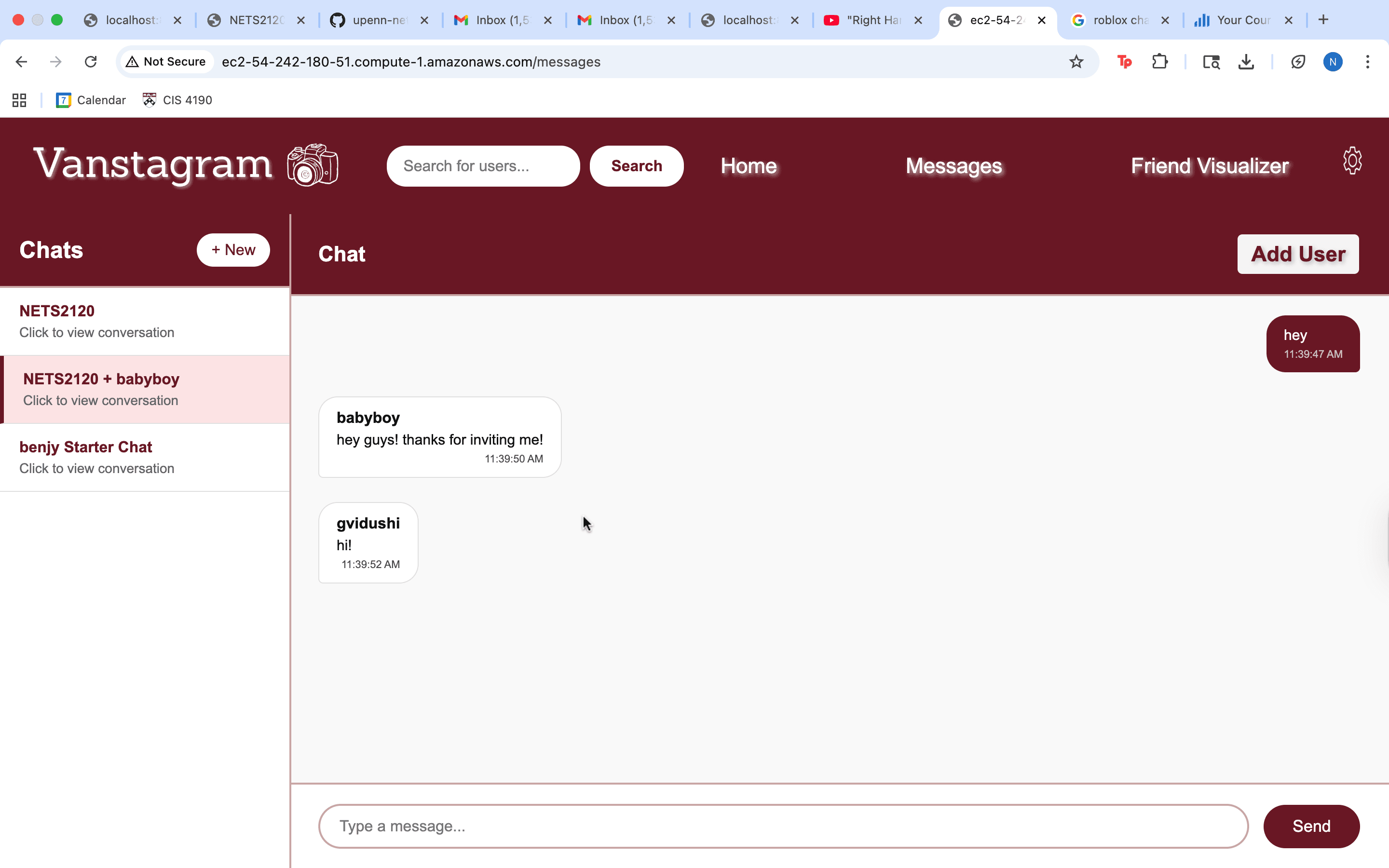 Vanstagram Chat Page